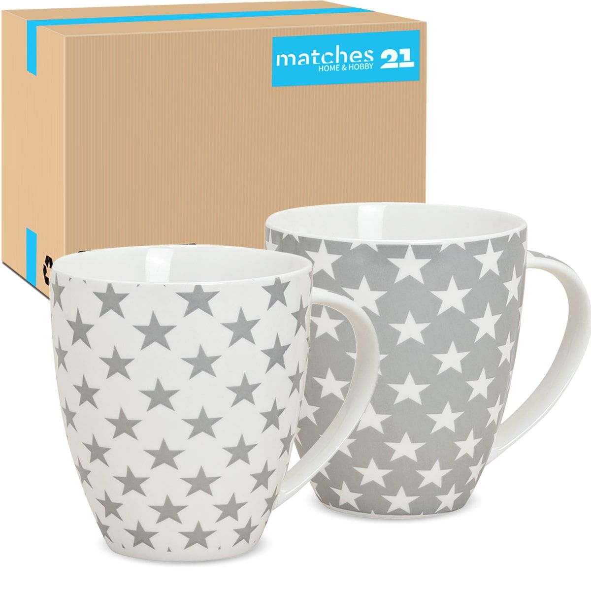 matches21 - Webshop Jumbo Becher Tassen Sterne grau weiss 24 Stk Porzellan 12 cm 600 ml 111565 1 11