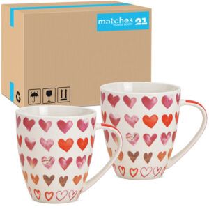 matches21 - Webshop Jumbo Kaffeetassen Tassen Herzdekor weiss rot rosa Porzellan 24 Stk 12 cm 675 ml 122086 1 3