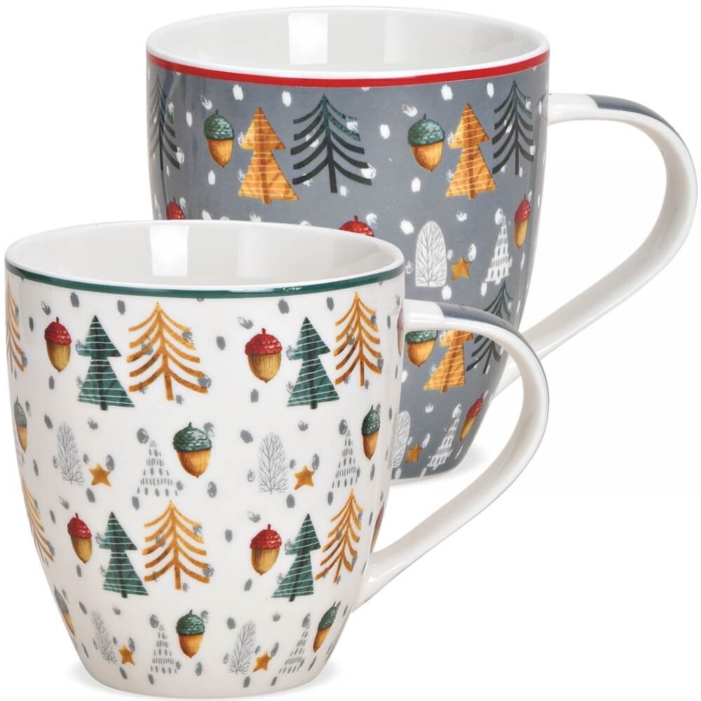 matches21 - Webshop Jumbo Tasse Weihnachtstasse Baeume und Eicheln weiss und grau 1 Stk B WARE Porzellan 116650 1 11