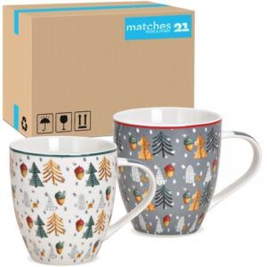 matches21 - Webshop Jumbo Tassen Weihnachtstassen Baeume und Eicheln weiss und grau Porzellan 24 Stk 10 cm 116649 1 15