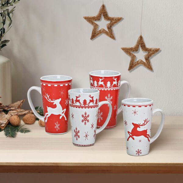 matches21 - Webshop Jumbo Weihnachtstassen 4er Set Tassen Becher rot weiss Keramik 14 cm 450 m 109164 3 1 3