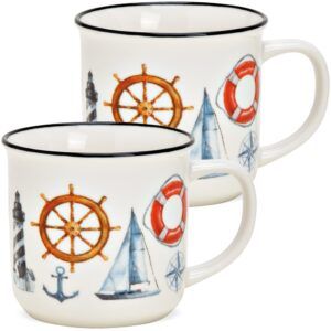 matches21 - Webshop Kaffeebecher Emailoptik maritim Anker Leuchtturm Tassen Porzellan 2er 8 cm 330 ml 123251 1 21