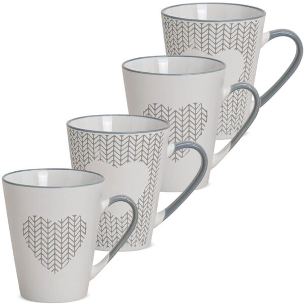 matches21 - Webshop Kaffeetasse Tasse Zick Zack und Herz Design weiss grau Steingut 1 Stk B WARE 10 cm 122055 1 1