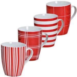 matches21 - Webshop Kaffeetasse Tasse rot weisse Streifen und Karo Designs Porzellan 1 Stk B WARE 10 cm 122063 1 6