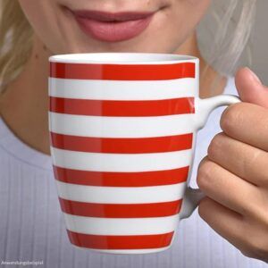 matches21 Kaffeetasse Tasse rot weisse Streifen und Karo Designs Porzellan 1 Stk B WARE 10 cm 122063 1 1 4