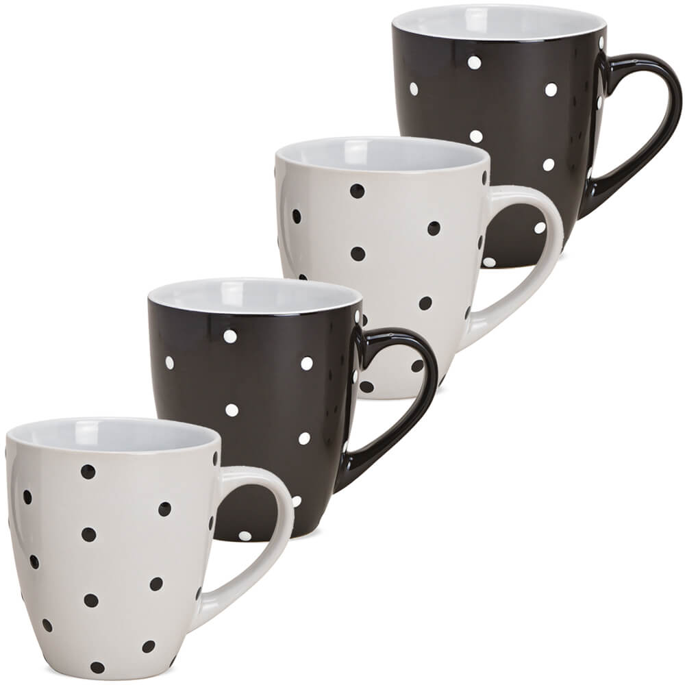 matches21 - Webshop Kaffeetasse Tasse schwarz weiss gepunktet Punkte Steingut 1 Stk B WARE 10 cm 380 ml 122115 1 1