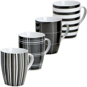 matches21 - Webshop Kaffeetasse Tasse schwarz weisse Streifen und Karo Designs Porzellan 1 Stk B WARE 10 cm 122067 1 4