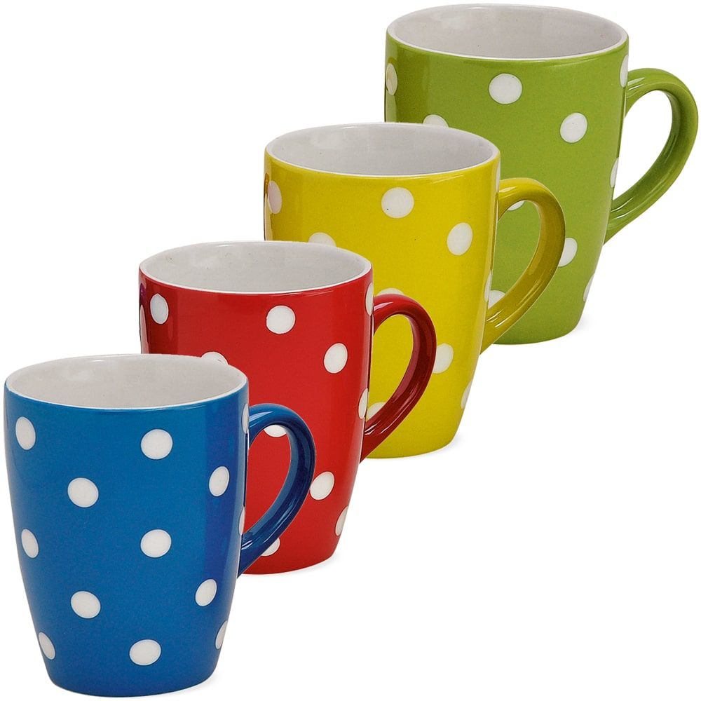 matches21 - Webshop Kaffeetasse Tasse weiss gepunktet in blau rot gelb ODER gruen Keramik 1 Stk B WARE 122139 1 1