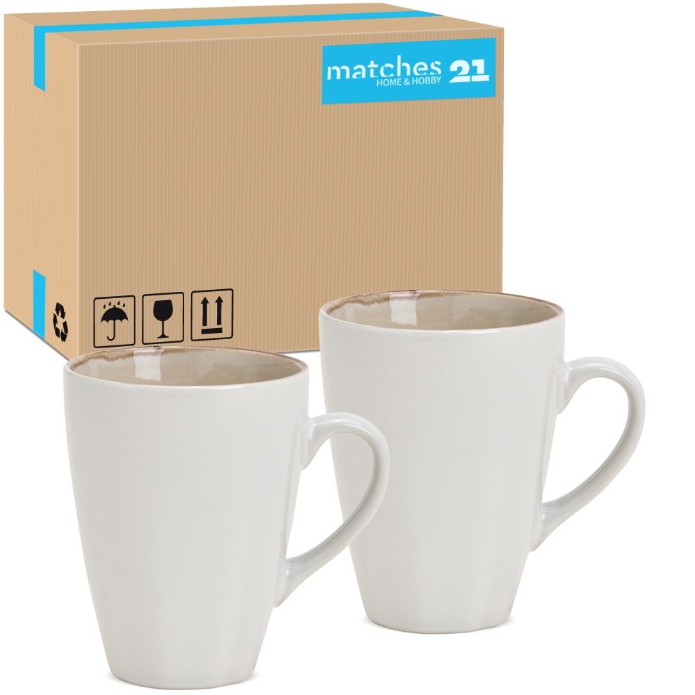 matches21 - Webshop Kaffeetassen Steingut Landhaus farbiger Rand creme innen braun 36 Stk 11 cm 123950 1 23