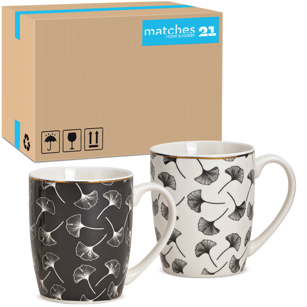 matches21 - Webshop Kaffeetassen Tassen Ginkgo Blaetter Porzellan schwarz weiss gold 36 Stk sort 10 cm 122046 1 1