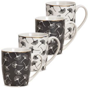 matches21 - Webshop Kaffeetassen Tassen Ginkgo Blaetter Porzellan schwarz weiss gold 4er Set sort 10 cm 122045 1 19