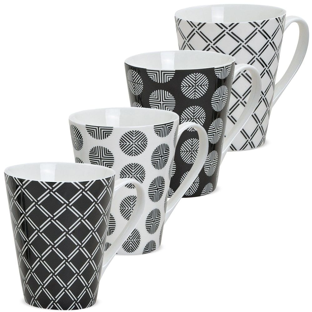 matches21 - Webshop Kaffeetassen Tassen Retro Design Muster schwarz weiss Keramik 4er Set sort 10 cm 122069 1 11