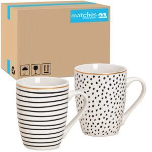 matches21 - Webshop Kaffeetassen Tassen Streifen Punkte Porzellan schwarz weiss gold 36 Stk sort 10 cm 122050 1 7