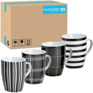 matches21 - Webshop Kaffeetassen Tassen schwarz weisse Streifen und Karo Designs Porzellan 36 Stk sort 10 cm 122066 1 2