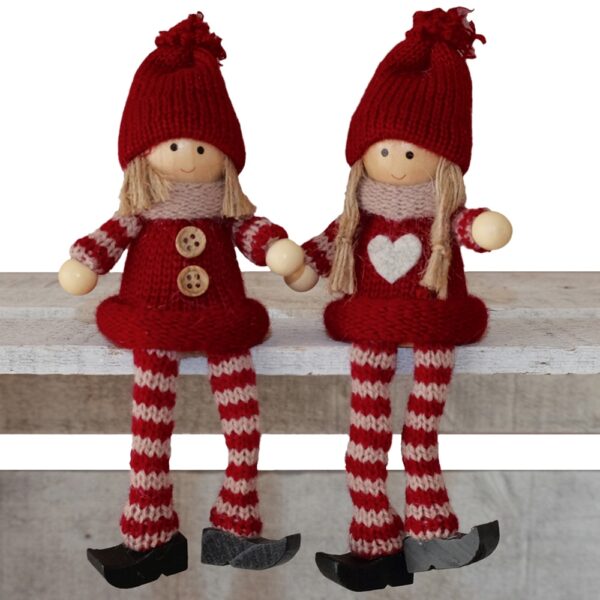 matches21 - Webshop Kantenhocker Wichtel Junge und Maedchen Weihnachten Deko Figuren 2er Set rot 10 cm 119932 1 1