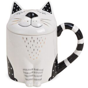 matches21 - Webshop Katze Tasse Becher Kaffeetasse Teetasse mit Deckel Keramik weiss 1 Stk 10x14 cm 123277 1 16