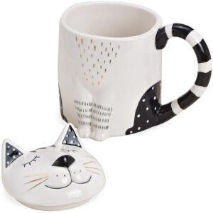 matches21 - Webshop Katze Tasse Becher Kaffeetasse Teetasse mit Deckel Keramik weiss 1 Stk 10x14 cm 123277 1 1 4