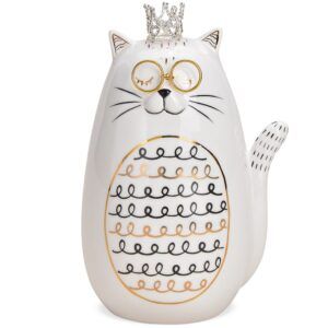 matches21 - Webshop Katze mit Brille und Glitzerkrone Katzenfigur weiss und Goldakzente Keramik 1 Stk 17 cm 123275 1 22