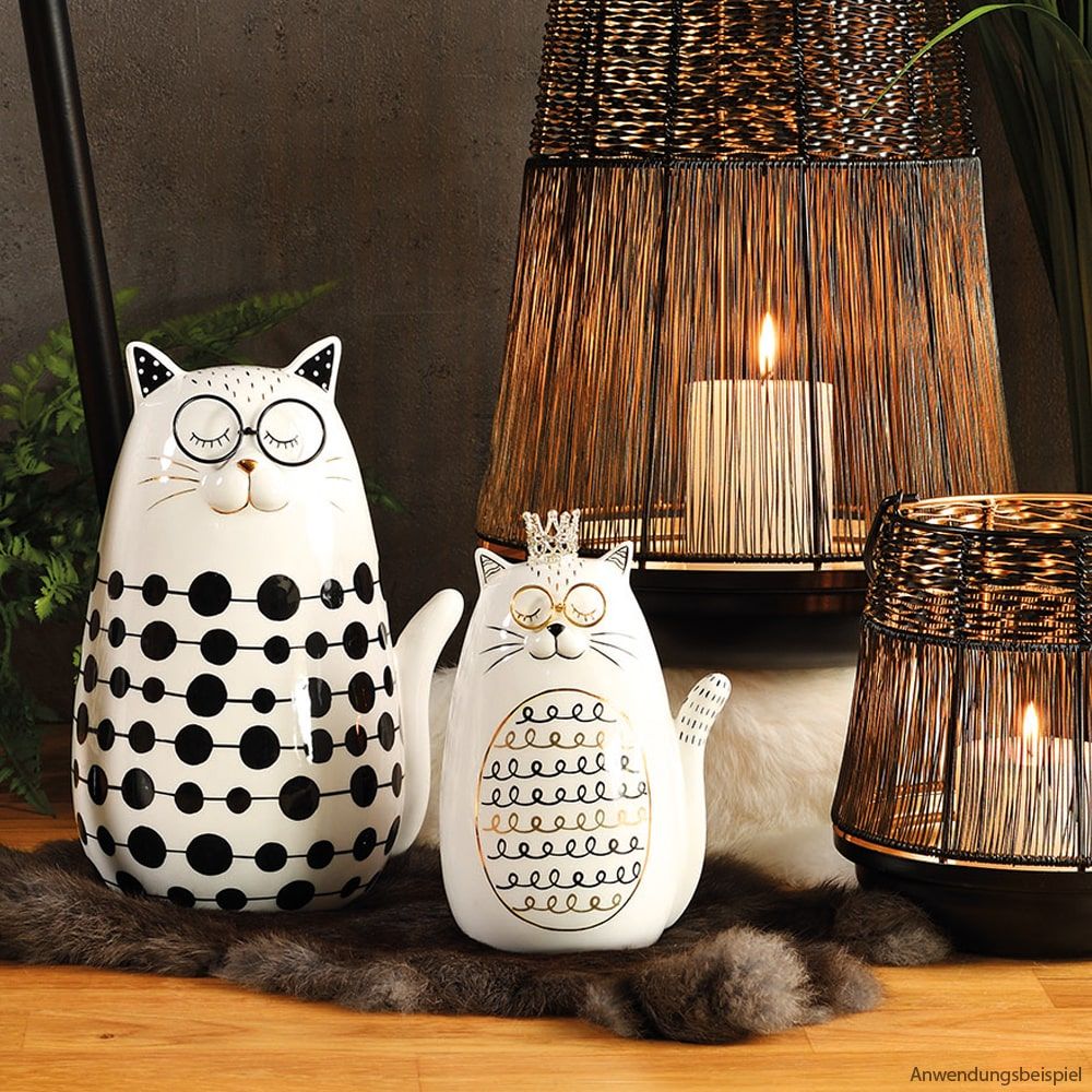 matches21 - Webshop Katze mit Brille und Glitzerkrone Katzenfigur weiss und Goldakzente Keramik 1 Stk 17 cm 123275 3 1 4