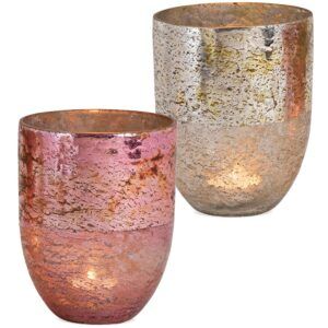 matches21 - Webshop Kerzenglaeser Windlichter Bauernsilber Teelichtglaeser creme und rosa 2er Set 2 Gr 122144 1 1 6