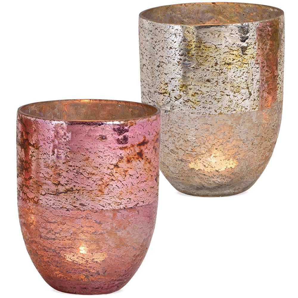matches21 - Webshop Kerzenglaeser Windlichter Bauernsilber Teelichtglaeser creme und rosa 2er Set 2 Gr 122144 1 1 3