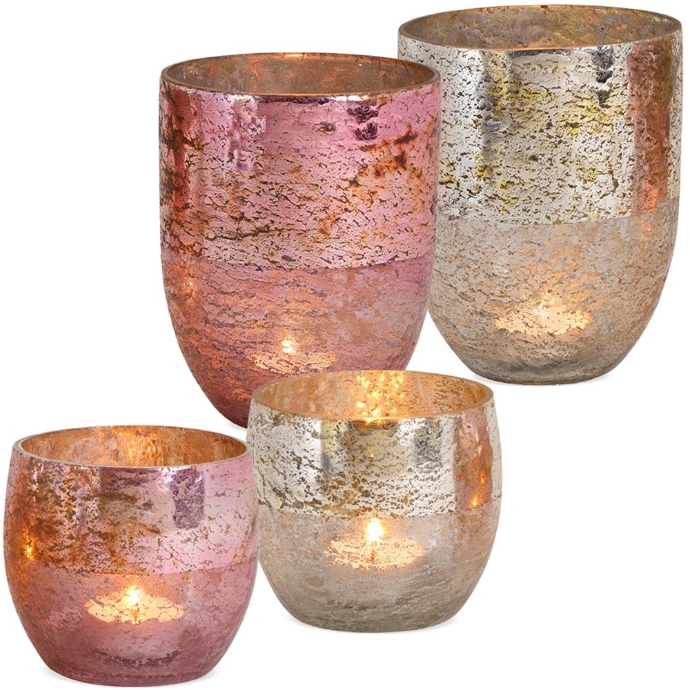 matches21 - Webshop Kerzenglaeser Windlichter Bauernsilber Teelichtglaeser creme und rosa 2er Set 2 Gr 122144 2 1 1