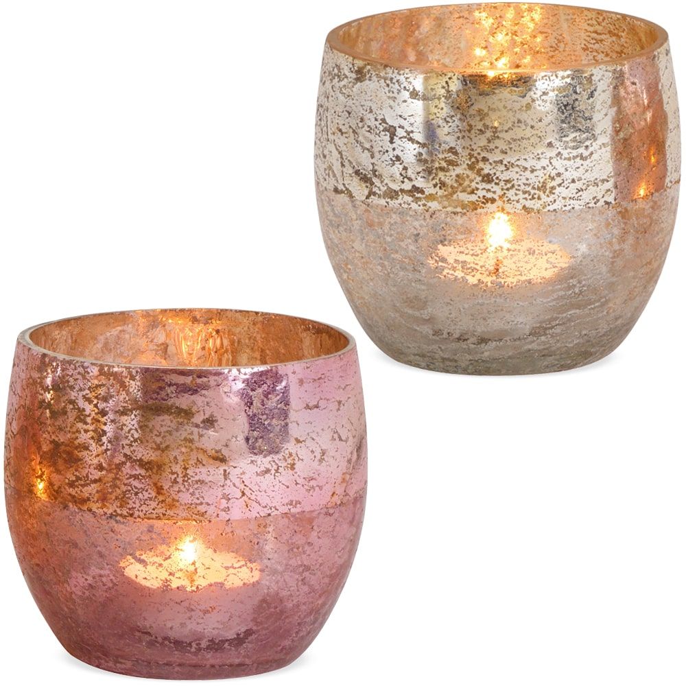 matches21 - Webshop Kerzenglaeser Windlichter Bauernsilber Teelichtglaeser creme und rosa 2er Set 2 Gr 122144 3 1 2