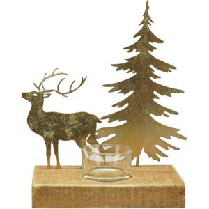 matches21 - Webshop Kerzenhalter Teelichthalter Hirsch Baum Holzfuss Aufsteller gold 20 5 cm 125476 1 12