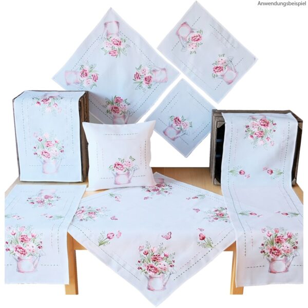 matches21 - Webshop Kissenbezug Kissenhuelle Blumenstrauss und Giesskanne weiss und Stick bunt 1 Stk 40x40 cm 124095 1 1 2