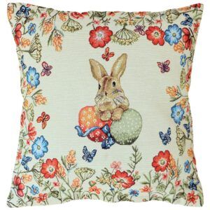 matches21 - Webshop Kissenbezug Kissenhuelle Gobelin Osterhasen Blumen gewebt beige 1 Stk 40x40 cm 123900 1 2