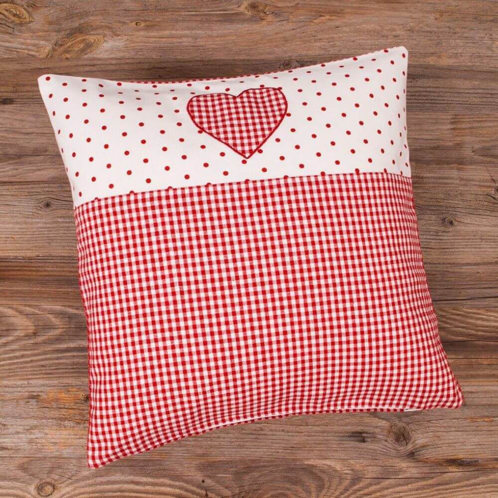 matches21 - Webshop Kissenhuellen Heimtextilien Landhaus LISE kariert Borduere Herz 40x40 cm 2 Farben 117675 1 1 2