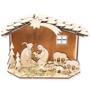 matches21 - Webshop Krippenspiel Steckbausatz Holz Stall Figuren und Schindeln fuer Kinder ab 5 Jahren 122727 1 22