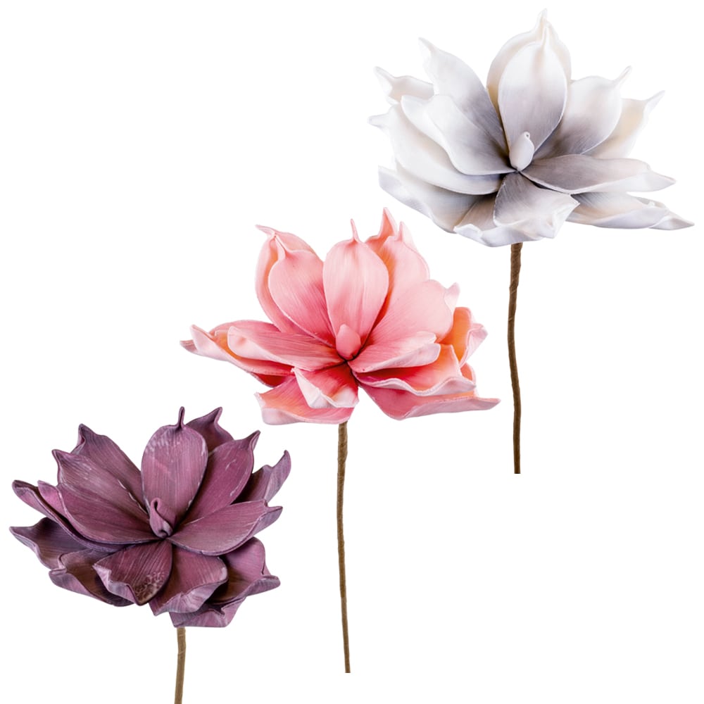 Kunstblumen Magnolie in 3 Farben Pflanzen Deko Ø 12x65 Schaumstoff