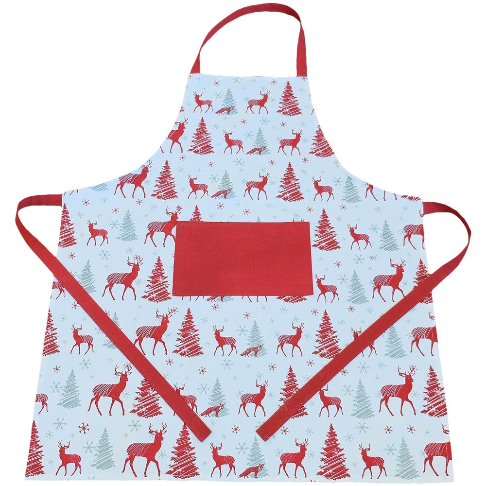 matches21 - Webshop Latzschuerze FRIEDA Hirsch Karo Schneesterne rot grau Baumwolle 70x85 cm 125871 1 1