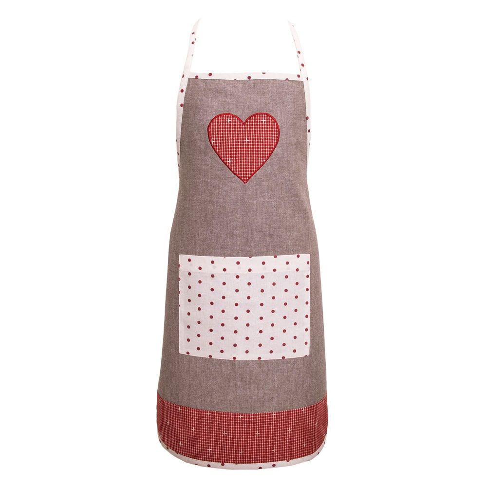 matches21 Latzschuerze Kinder Schuerze Landhaus Premium ROSI grau und Punkte Tasche Herz 60x40cm 118188 1 1