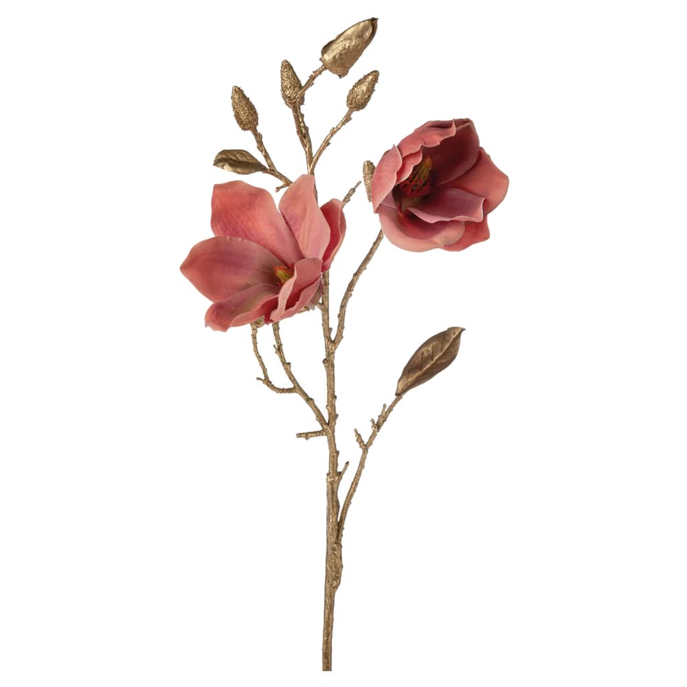 matches21 - Webshop Magnolie Kunstblume mit pinken Blueten und Knospen mit goldenem Stiel Dekoblume 1 Stk 60 cm 123018 1 1