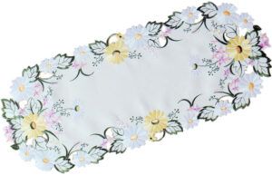 matches21 - Webshop Mitteldecke Tischdecke Blumen und Blaetter Stickerei Tischwaesche oval 30x70 cm 121110 1 3