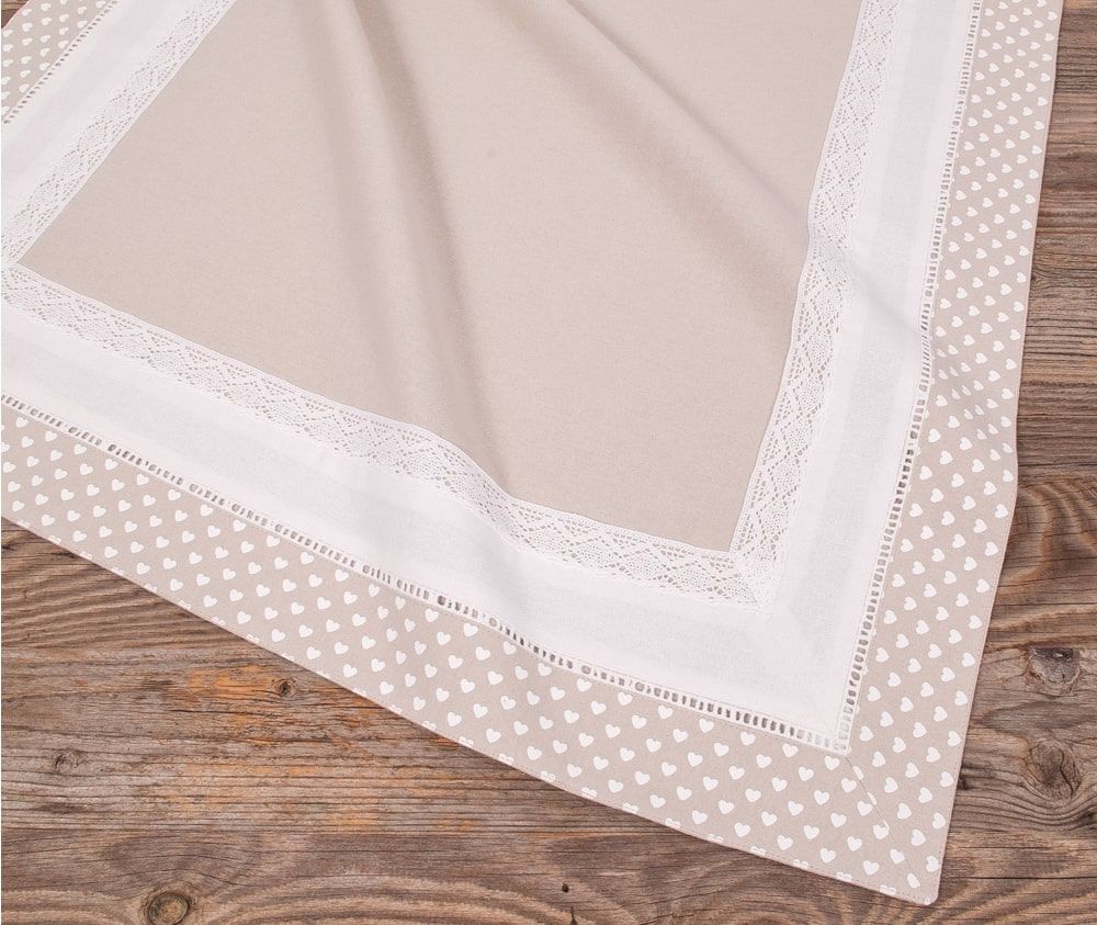 matches21 - Webshop Mitteldecke Tischdecke Landhaus TRAUDL Herzen beige weiss Borduere 70x70 cm 1 Stk 118105 1 16