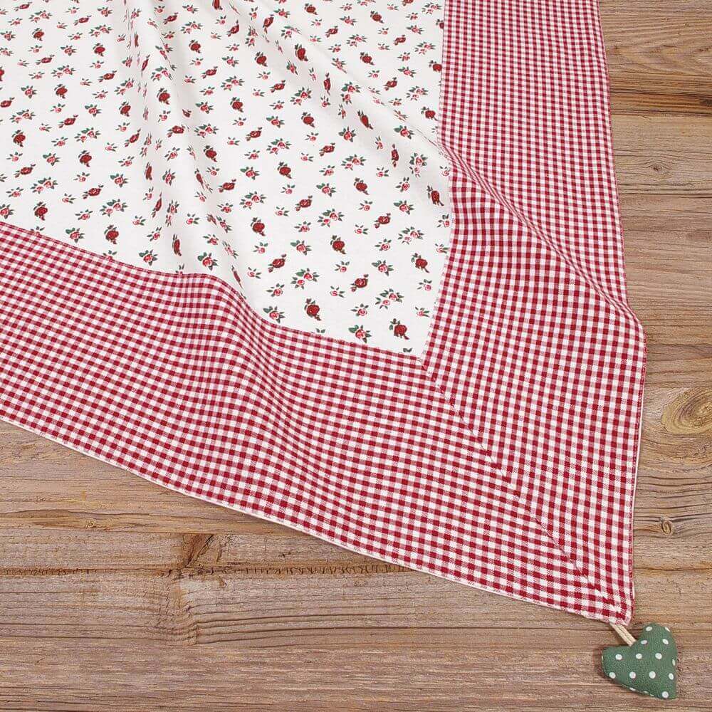 matches21 - Webshop Mitteldecke Tischdecke Landhaus VRONI Blumen und Karo Borduere mit Herz 100x100 cm 117727 1 1