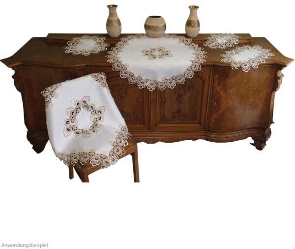 matches21 - Webshop Mitteldecke Tischdecke Spitze Stick Blumen ecru beige Tischwaesche 22x37 cm 121195 1 1 2