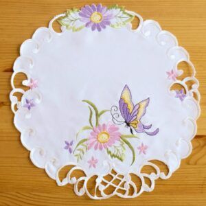 matches21 - Webshop Mitteldecke Tischwaesche Schmetterlinge Blumen Zierkante Stick bunt 30 cm rund 117136 1 26