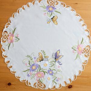 matches21 - Webshop Mitteldecke Tischwaesche Schmetterlinge Blumen Zierkante Stick bunt 60 cm rund 117138 1 25