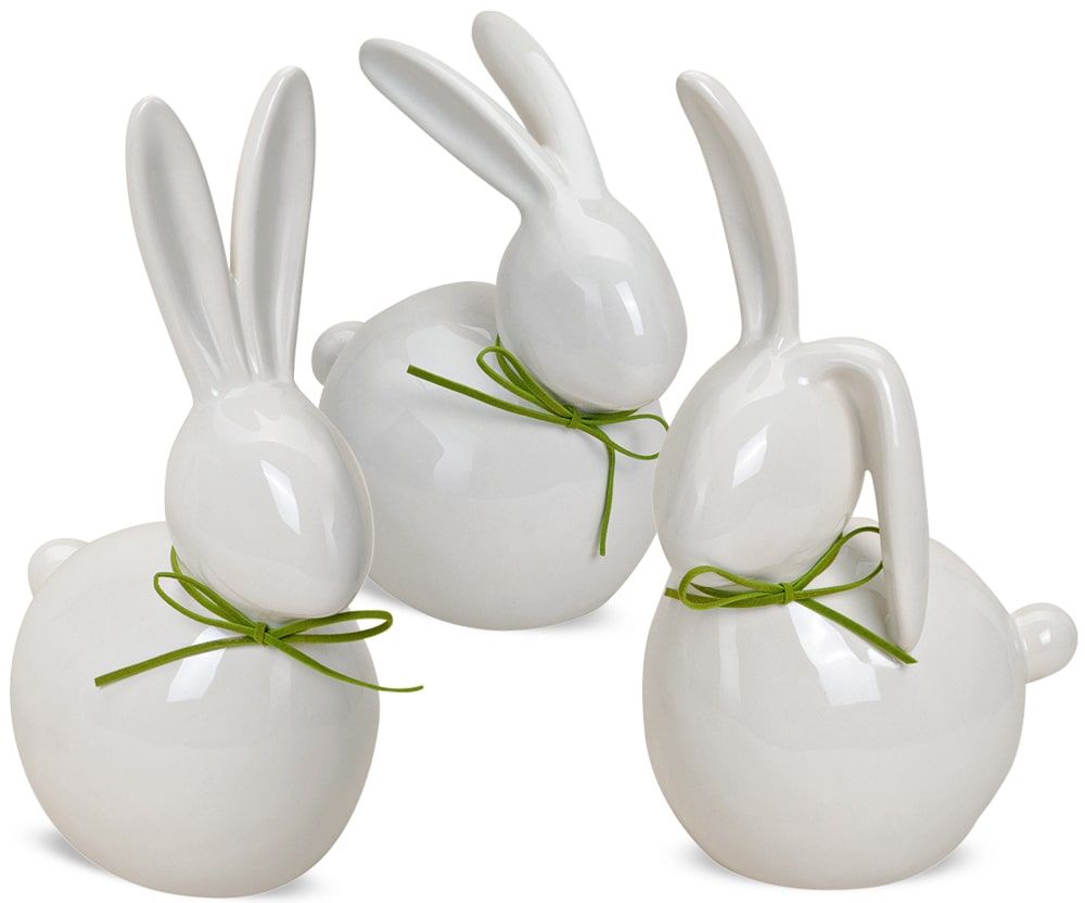 matches21 - Webshop Moderne Hasen Deko Figur Osterhase 1 Stk weiss gruen Keramik 17 25 cm 111446 1 1 1