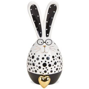 matches21 - Webshop Osterhase Figur mit Brille und Herzanhaenger gold Keramik weiss und Punkte 1 Stk 22 cm 123186 1 9