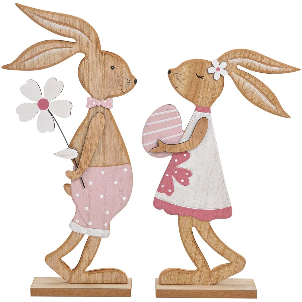 matches21 - Webshop Osterhasen Hasenfiguren Hasenpaar Ostern Holz Deko Figuren Osterdeko 2er Set 40 cm 117896 1 1