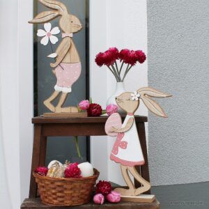 matches21 - Webshop Osterhasen Hasenfiguren Hasenpaar Ostern Holz Deko Figuren Osterdeko 2er Set 40 cm 117896 1 1 4