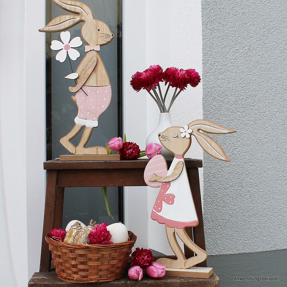 matches21 - Webshop Osterhasen Hasenfiguren Hasenpaar Ostern Holz Deko Figuren Osterdeko 2er Set 40 cm 117896 1 1 2