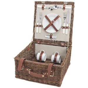 matches21 - Webshop Picknickkorb 2 Personen Weidenkorb braun beige 12 tlg inkl Mehrweg Geschirr 116419 1 2