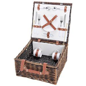 matches21 - Webshop Picknickkorb 2 Personen Weidenkorb braun beige 12 tlg inkl Mehrweg Geschirr 116419 2 1 10