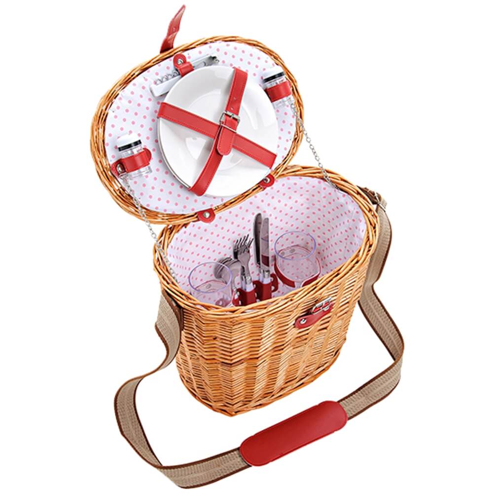 matches21 - Webshop Picknickkorb 2 Personen Weidenkorb oval 11 tlg weiss rot inkl Mehrweg Geschirr 116424 4 1 5